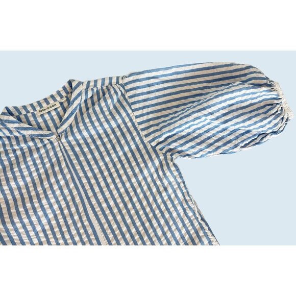 ROLLER RABBIT Blue & White Striped Drop Waist Bubble Sleeve Dress Sz XS - Picture 3 of 8